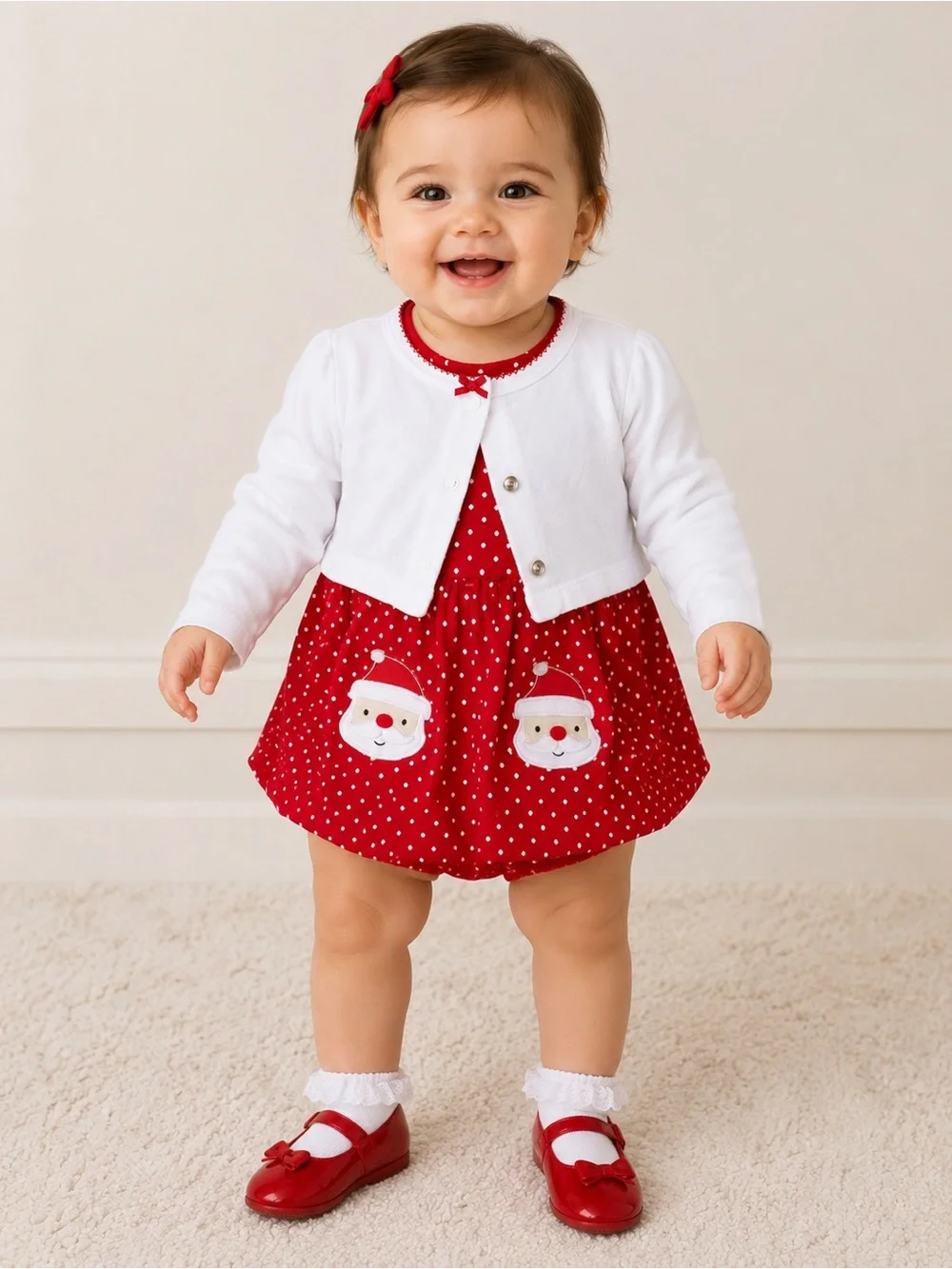 Carter's Red & White Santa Polka-Dot Baby Dress One-Piece with Cardigan